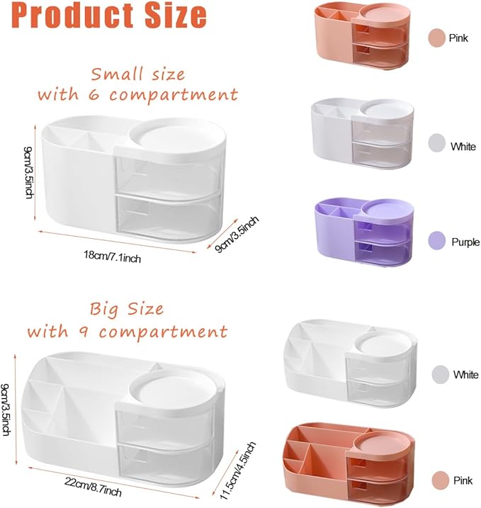 Kawaii Stationery Storage Box Makeup Organizer with 2 Drawers, Kawaii Pen Organizer with Stickers DIY Fun, Desk Organizers and Accessories with 5 Compartments for Teen Girls Office Art Supplie