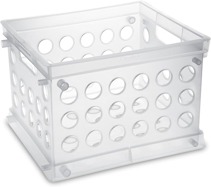 Sterilite Mini Crate, Stackable Plastic Storage Bin with Handles, Organize Home, Garage, Office, School, Dorm Room, Clear, 36-Pack