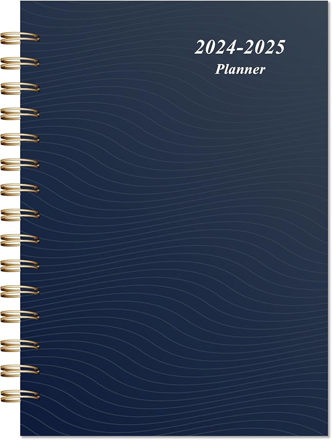 Planner 2024-2025 Daily Weekly and Monthly - Academic Planner July 2024-June 2025-5" x 8" with Floral Cover with Twin-Wire Binding - Effectively Manage Your Time - Dark Blue