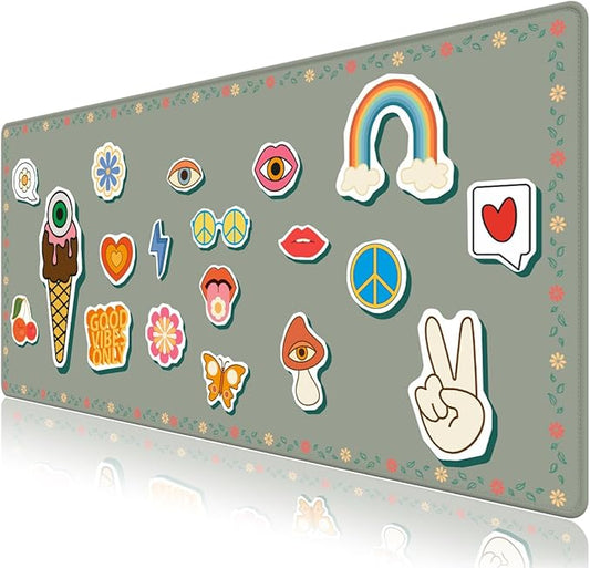 Desk Pad for Keyboard and Mouse, Large Mouse Pad for Desk, Non-Slip Keyboard Mat, Computer Mats for Desk, Cute Desk Pad with Stitched Edges for Office, Gaming I Fashion Funny Icons