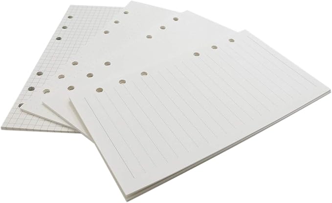 Zelten 1 Pack A6 80 Sheets/160 Pages 4 in 1 Lined Squared Dotted Blank Loose Leaf Punched Paper Refills Paper for 6 Hole Binder Personal Organizer Diary Notebook Refillable Planner