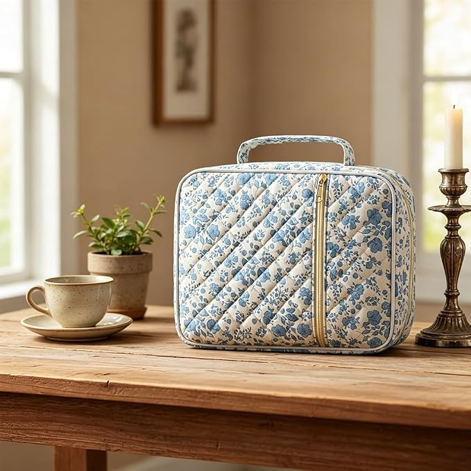Bible Bag Cover Case for Women Bible Carrying Bag with Handles Bible Study Supplies & Accessories Christian Gifts for Women (White Blue)