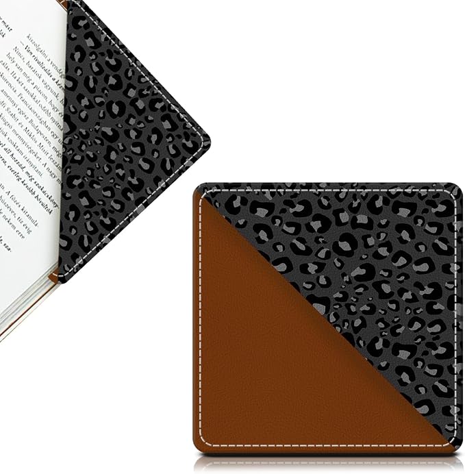 Cute Leather Bookmarks, Fun Triangle Making Corner Bookmark, Book Accessories for Reading Book Lovers, Unbreakable Page Markers for Women Men Black Grey Leopard