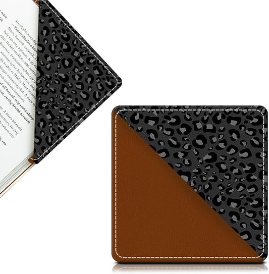Cute Leather Bookmarks, Fun Triangle Making Corner Bookmark, Book Accessories for Reading Book Lovers, Unbreakable Page Markers for Women Men Black Grey Leopard