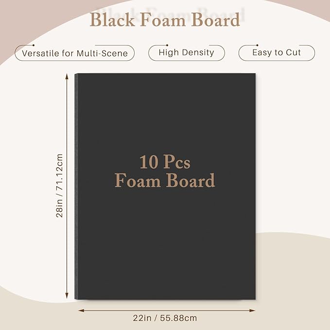 AUEAR, 10 Pack 22x28 Black Foam Boards, Foam Core Poster Board for Display, Mounting, Print, Presentation and Projects, 3/16'' Thick
