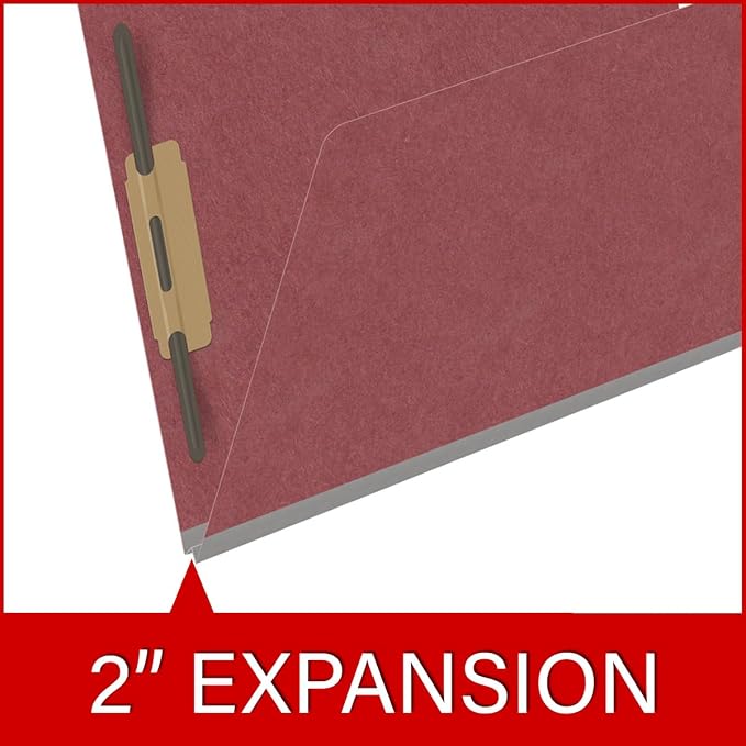 End Tab Pressboard Folders, Letter Size, 2" exp, Fasteners Pos #1 & #3, Dark Red (Box of 25)