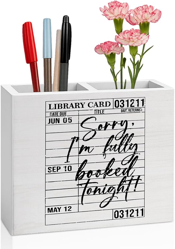 Book Gifts for Book Lovers Reader Writer Librarian Dragon book Wooden Pencil Holder desk decor for Library Office Bedroom Christmas Birthday Holder2825
