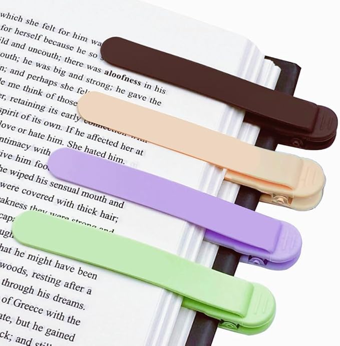 4pcs Silicone Automatic Bookmark, Book Marks for Reading, Cute Unique Book Markers, Smart Bookmarks Clip Book Page Holder for Women, Men, Kids, Book Lovers, Stay in Place and Follow as You Read