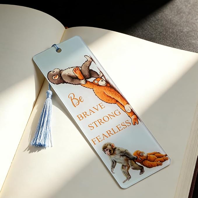 2Pcs Adorable Punch Monkey Bookmarks, Inspirational Acrylic Animal Book Marks with Tassels, Novelty Gifts for Readers (2PCS-Punch Monkey)