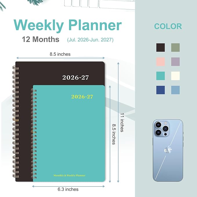 Planner 2026-2027, Weekly and Monthly Academic Year Calendar Planner, July 2026 - June 2027, Daily Agenda Book for Office School Supplies, A5(6.3'' x 8.5'')