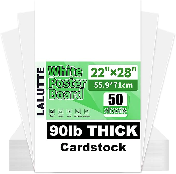 50Pcs White Poster Board 22"X28", 250 GSM Thickness Poster Paper, Glossy& Matte Side Large Posterboard, Poster Board Bulk For School Arts Crafts,Project Presentations,Drawing,Office,Displays,Signs