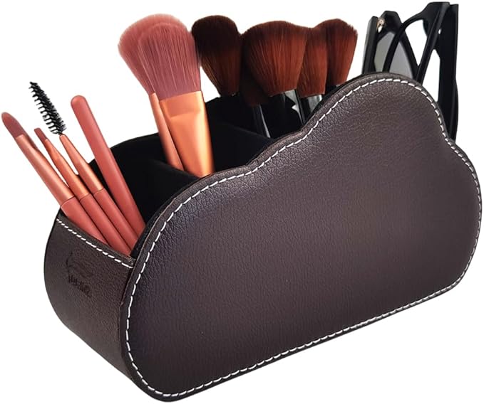 Remote Control Holder - 5 Spacious Compartments TV remote holder Caddy Leather Control Storage Tabletop Desk Organizer for Remote Controller,Office Stationery,Makeup Brush