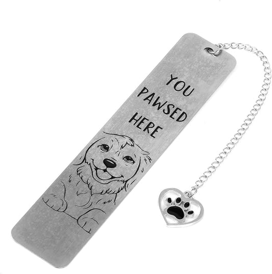 Dog Bookmark for Reading Women, Cute Dog Mom Gifts Funny Metal Dog Book Mark You Pawsed Here Bookmark Doggy Lovers Dogs Themed Gift for Owners Men Women Bookworm (Golden Retriever)