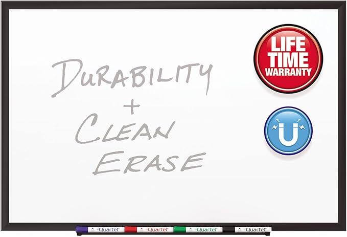 Quartet Magnetic Porcelain Whiteboard, 4' x 3' White Board, Premium, Duramax, Black Aluminum Frame (2544B)
