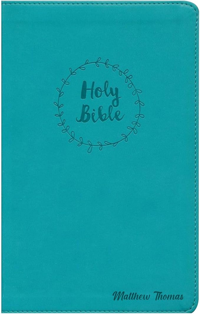 Personalized NIV Thinline Holy Bible Medium Print Size | Includes Engraved Name on Lower Right Corner of Faux Leather Cover | Custom Gift for Christian & Religious Celebrations | Teal