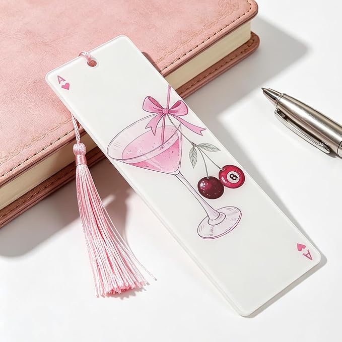 3PCS Spicy Cherry Acrylic Bookmark with Pink Tassel Birthday Gift for Women Spicy Book Lover Book Charm (3pcs Cherry)