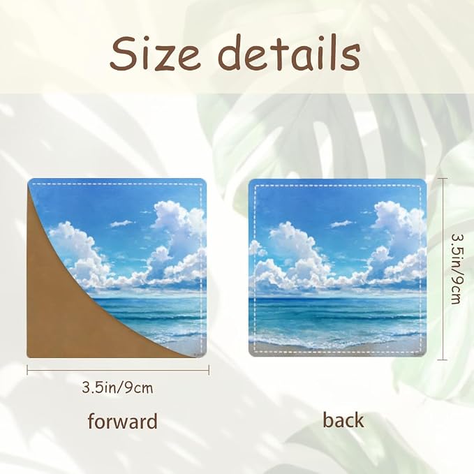 2PCS PU Leather Bookmarks 3.5x3.5 Inch Ocean Sky Cloud Design | PU leather bookmarks with ocean sky cloud design for beach novels, travel notes, summer reading and sea lovers.