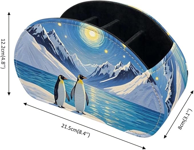Forchrinse Penguin Ice Ocean Remote Control Holder with 5 Compartments-PU Leather Remote Caddy Desktop Organizer Storage for Remote Controllers,Office Supplies