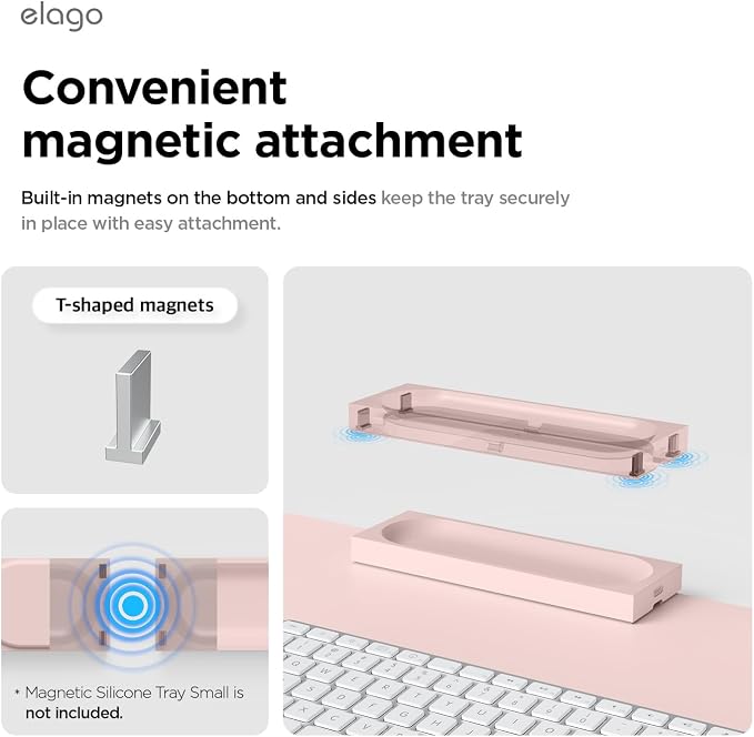 elago Smart Magnetic Desk Mat Pencil Tray – Soft Silicone Organizer for Office Supplies, AirPods, Glasses, Pens – Noise-Free, Non-Slip, Washable, Item for Desk Management [Medium] (Lovely Pink)