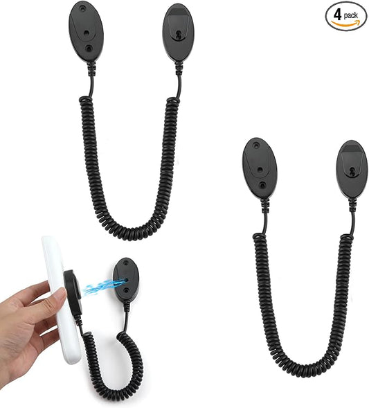Magnetic Remote Leash Control Holder with Security Cable, Retractable Tidy Anti-lost Rope Organizer Easy Installation Stable Suitable for Projector TV Fan and Air Conditioner Remotes (2Pcs Black, L)