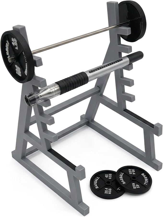 Squat Rack Pen Holder for Desk, Funny Barbell Pencil Cup with Mini Gym Equipment Design, Unique Office Stationery Organizer Decor, Gym Gifts for Men, Weightlifting Lovers and Workout Fans