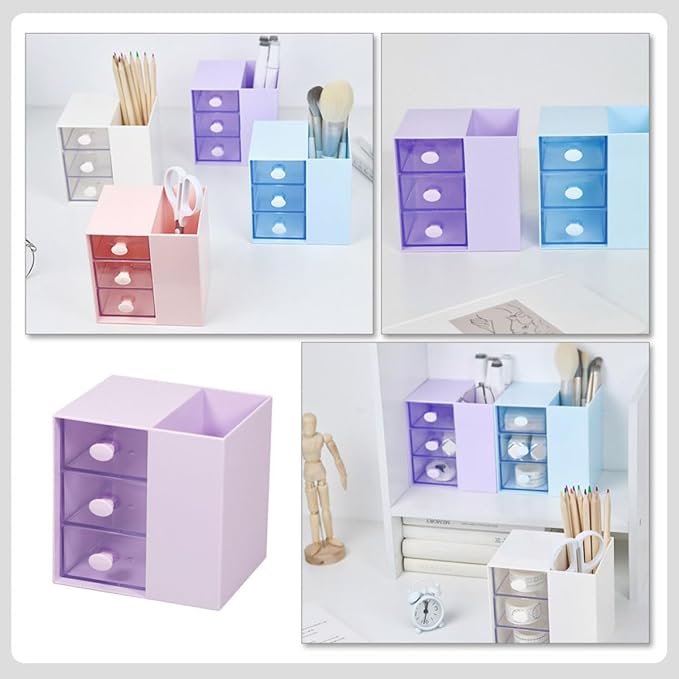 Cabilock Multi-function Desktop Box Large Capacity Office Supply Organizer Purple Stationery Storage Container for Desk and Home Office Use