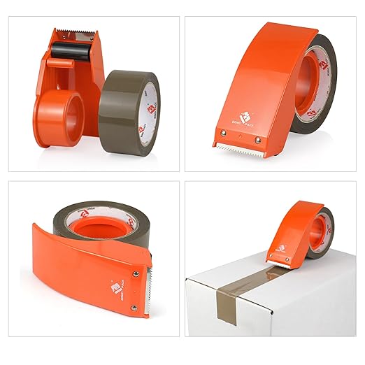 BOMEI PACK Heavy Duty Brown Packing Tape with Dispenser 1.88'' x 66 YDs, Brown Box Tape for Packaging Shipping Moving Storage and Mailing, Strong Package Tape 1 Rolls + 1 Dispenser