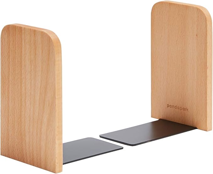 Pandapark Wood Bookends,Non-Skid Bookend for Shelves,Heavy Duty Bookends,Book Stand for Books/CDs,1 Pair