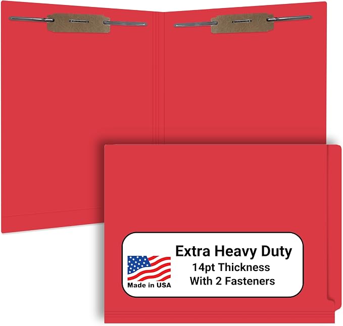 Red File Folders, Doctor Stuff, Letter Size Reinforced End Tab Folder with 2" Bonded Fastener on Inside Front and Back, 14 pt Stock, Carton of 250