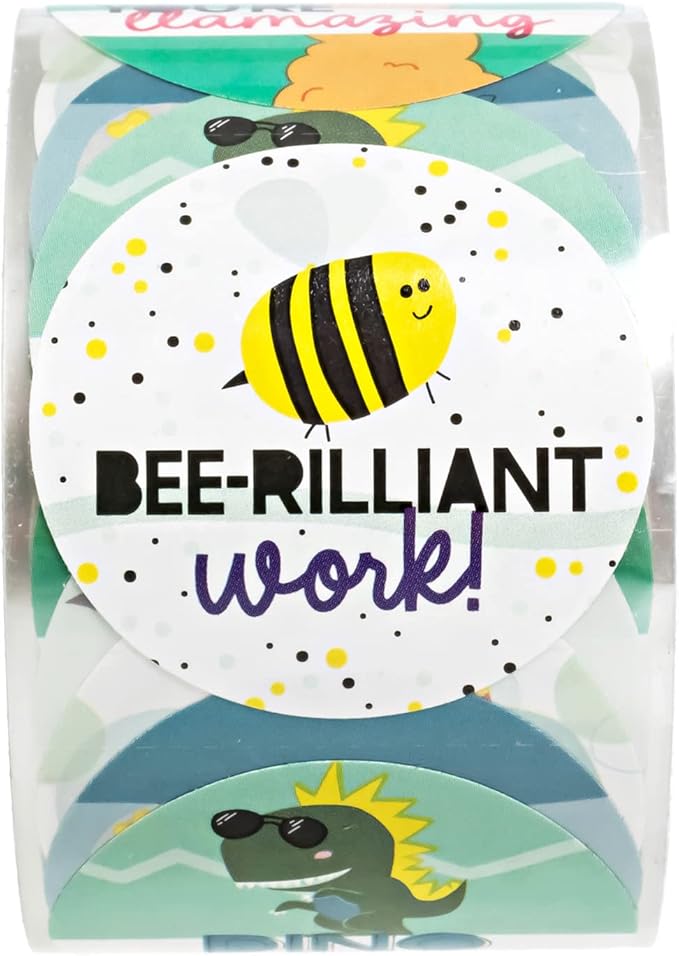 Cute Animal Pun Teacher Stickers / 500 Motivational Rewards / 6 Alternating Encouraging Phrase Classroom Labels / 1.5" Circle Adorable Animals Sticker/Made in The USA