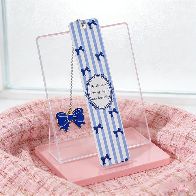 Pink Bow Metal Bookmark Gift Silver Chain Pendant with Bow for Women's Christmas Gift Book Lover Book Accessories School Supplies Office Stationery (Blue Bow Bookmark)