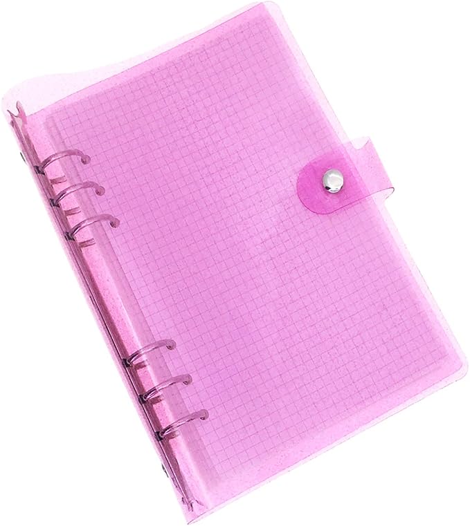 A6 A5 6-Holes Colorful PVC Cover Personal Organizer with Snap Button Closure File Folder for Loose Leaf Sheet Notebook (Pink Dot, A5 mini Set)