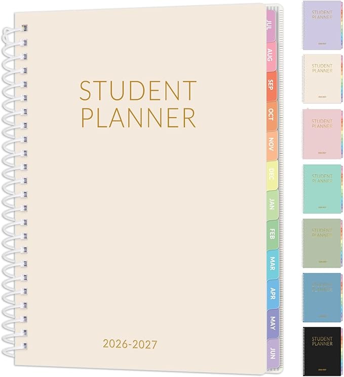 Student Planner 2026-2027, SUNEE Academic Weekly & Monthly Plan Book, Jul. 2026 - Jun. 2027, 6.5"×8.3" Middle & High School Planner, Lesson Plan Book with Week's Goals, Bookmark, Monthly Tabs, Beige
