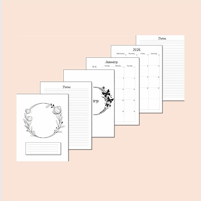 2026 Monthly Planner Calendar Refills for 7,8,9,11 Disc Mini, Classic, Skinny, Junior, Big size Discbound, Happy Planners, Loose-Leaf Inserts, 12 Month (8 Disc Junior, Flowers)