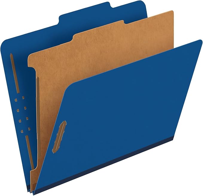 Globe-Weis/Pendaflex Colored Classification Folders, 2/5 Cut Tab, 1 Divider, 2-Inch Embedded Fasteners, Letter Size, Dark Blue, 10 Folders Per Box (23732)