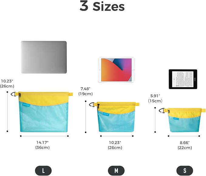 pack all 3 Pcs Water-Resistant Material Zipper Pouch Set, Mesh Zipper Bags for Storage, Travel, Office (Blue)