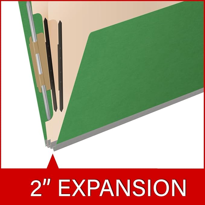 25 Pt. Pressboard Classification Folders, Full Cut End Tab, Letter Size, 2 Dividers, Moss Green (Box of 10)