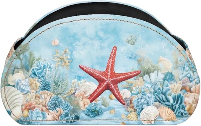 Forchrinse Hawaii Starfish Remote Control Holder Modern Leather TV Remote Caddy for Table Desktop Organizer with 5 Compartment for Office Supplies,Home