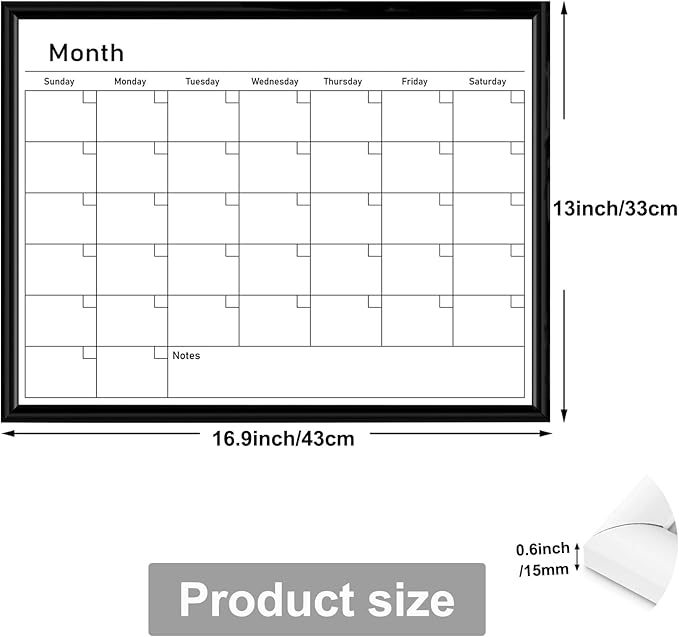 Umtiit Monthly Calendar Dry Erase Whiteboard 13 x 17 inch(33 x 43 cm), Black Wood Frame, Magnetic Surface Whiteboard for Planning/Schedule/School Timetable/Memo(BK-3343C,US)