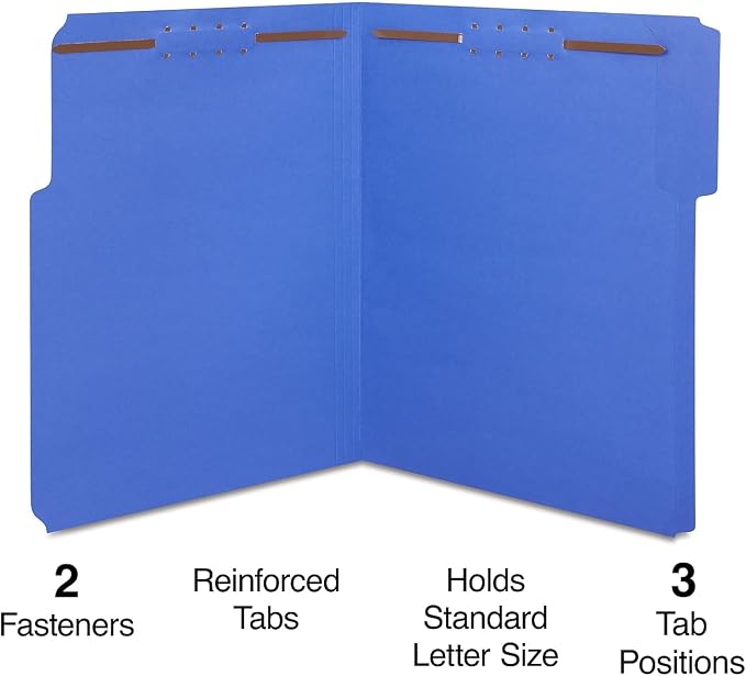 Staples Reinforced Classification Folder, Letter Size, 2″ Expansion, Blue Pressboard, Durable Construction, 50/Box