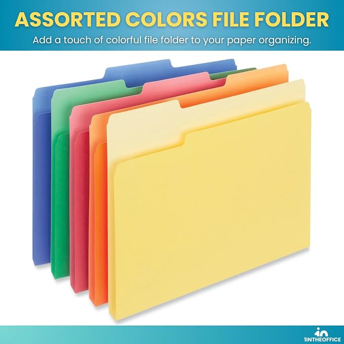 1InTheOffice Colored File Folders, Letter Size, 1/3-Cut Tab, Assorted Colors, 24 Pack
