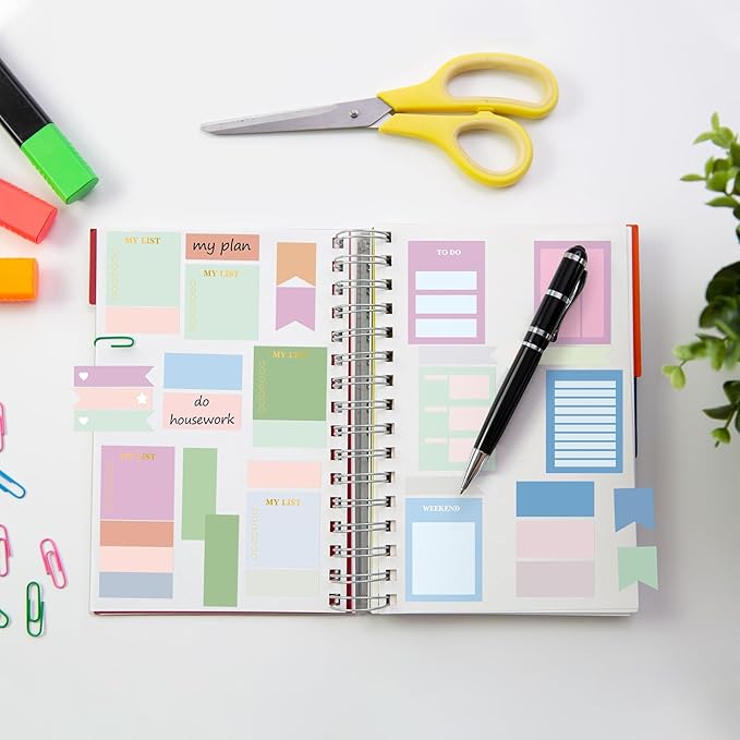 24 Sheets Pastel Functional Planner Stickers with Elbow Tweezer Mixed Metallic Functional and Elegant Stickers for Planners Notebooks Budgeting(Cute Color)