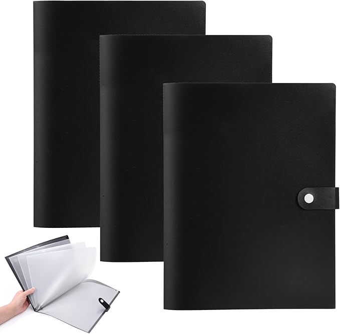 Cesil 3 Packs 10-Pocket File Folder, Letter A4 Paper Project Organizer Folders with Snap Button, Plastic Document Organizer for School Office Home
