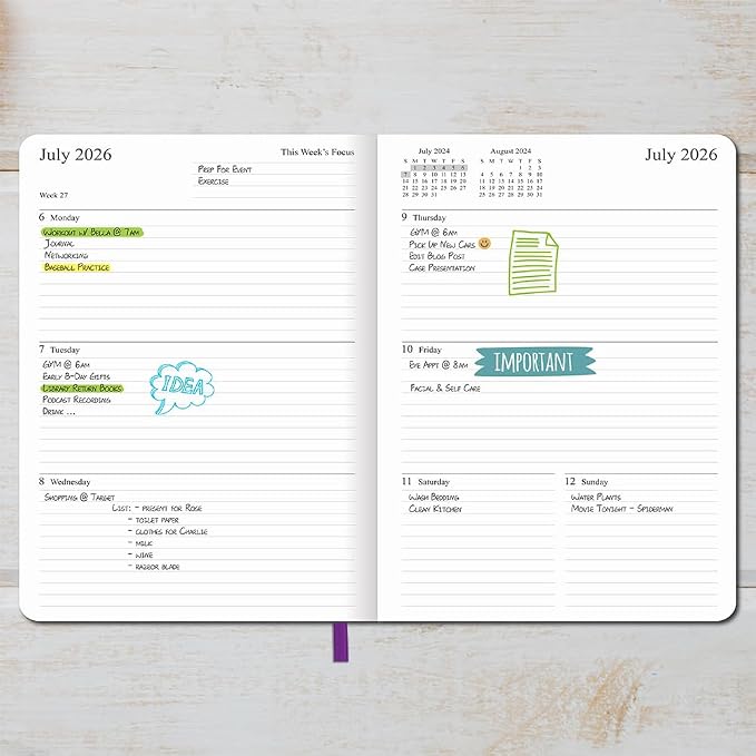 26-27 Academic Planner - Weekly and Monthly Planner, Jul 2026 - Jun 2027, Vegan Leather Cover, Elastic Closure, 7”x9.25”, Purple