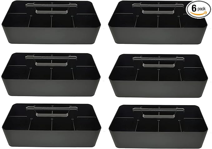 -Large Portable Caddy, DIY Dividers, 8 Compartments, School Office Supplies Home Business Organizer,Portable Basket with Handle Storage Organizer Modern Made in USA (6 PACK, Black)