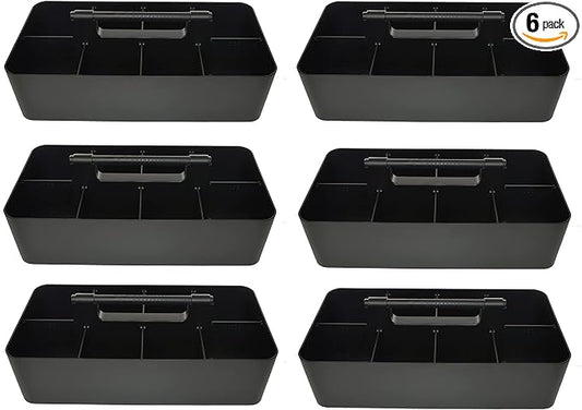 -Large Portable Caddy, DIY Dividers, 8 Compartments, School Office Supplies Home Business Organizer,Portable Basket with Handle Storage Organizer Modern Made in USA (6 PACK, Black)