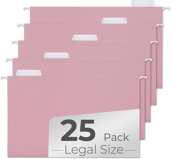 Y YOMA Legal Size - 25 Pack Colored Hanging File Folders Decorative Hanging Folder Cute Pretty File Folder for Filing Cabinet Office Home with 1/5-Cut Adjustable Tabs, Morandi Red