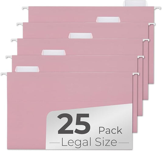 Y YOMA Legal Size - 25 Pack Colored Hanging File Folders Decorative Hanging Folder Cute Pretty File Folder for Filing Cabinet Office Home with 1/5-Cut Adjustable Tabs, Morandi Red