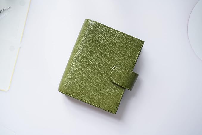 Moterm Pocket Regular Rings Planner - Genuine Leather Binder Organizer (Pebble-Olive, 19mm Ring)