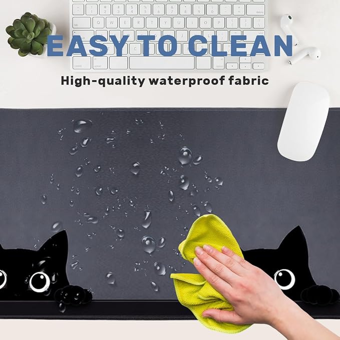 Kawaii Black Cats Desk Mat 35.4 x 15.7 Inches Minimal Black Cat.jpg Gaming Mouse Pad with Non-Slip Rubber Base, Smooth Cloth Surface Desk Keyboard Mat for Computer, PC, Laptop, Desktop